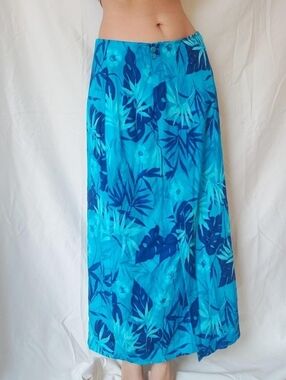 Burke Avenue Vintage Blue Tropical Floral Maxi Skirt